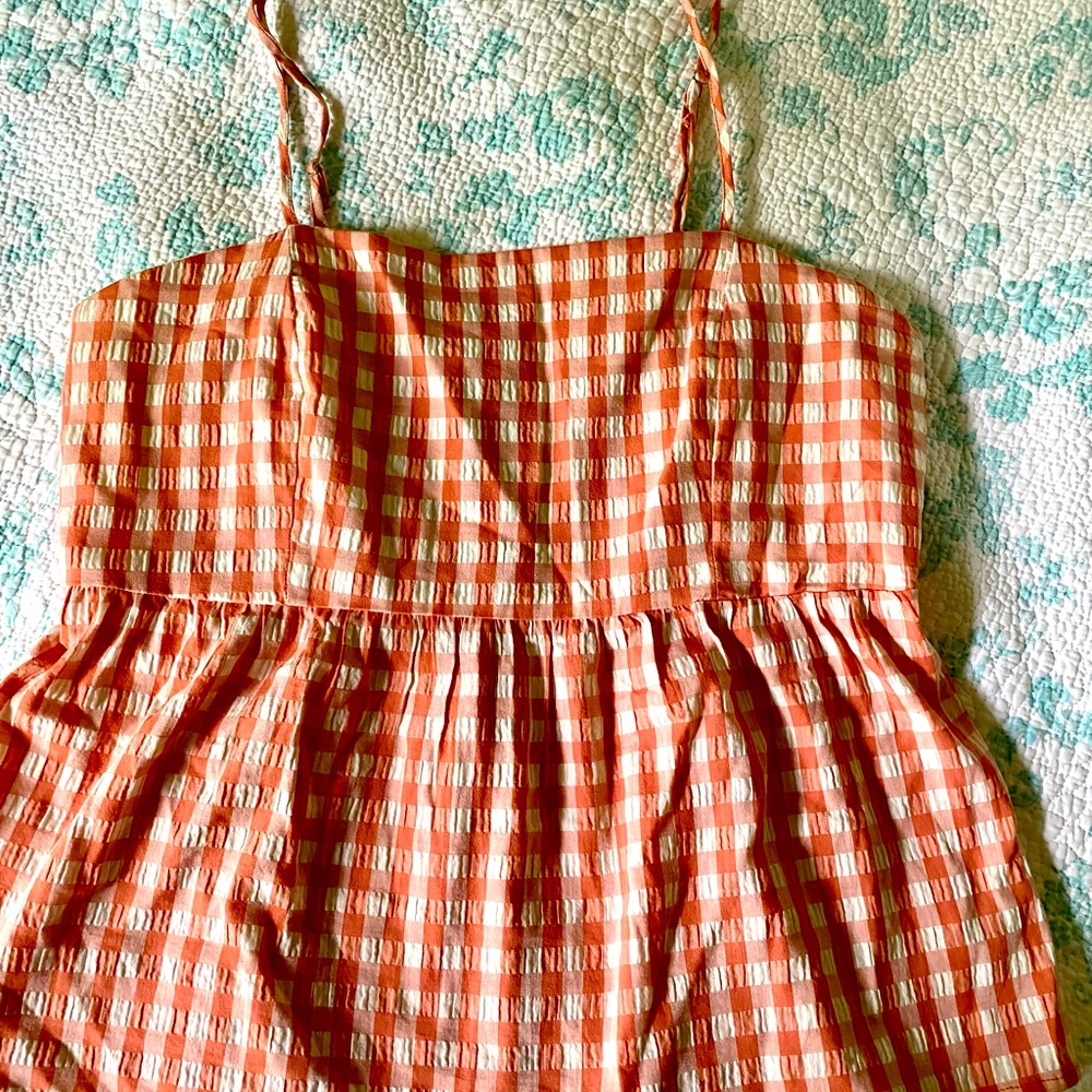 Pink and white gingham babydoll tank